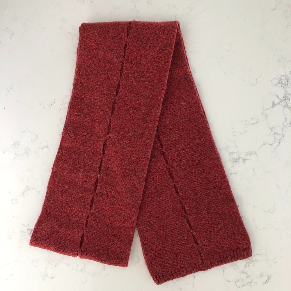 Vintage Wool + Acrylic Scarf w Cut-out Design Rust Blend Size OS